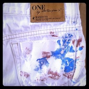 One X Oneteaspoon Paint Splattered White Bandits